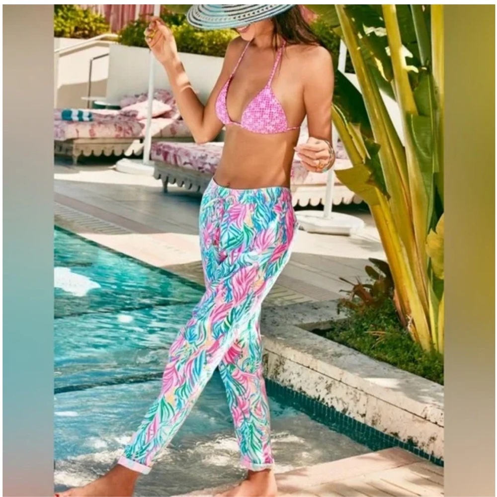 🌴🦩Lilly Pulitzer NWT Taron Linen Pant Size L Sea Turtle Soiree 🦩🌴
